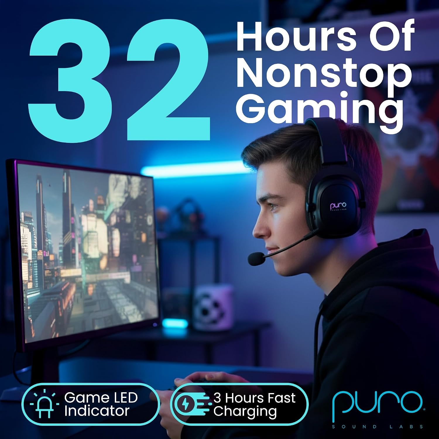 Purogamer Kids Gaming Headset with Mic, Wireless 85Db Volume Limiting