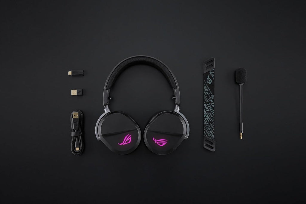 ROG Pelta Wireless Gaming Headset (BT, ROG Speednova 2.4Ghz, USB-C, Lightweight 309G, 50Mm ROG Titanium-Plated Drivers, 10Mm Super-Wideband Mic, RGB, 70HR Battery, for PC, Switch, PS5)- Black