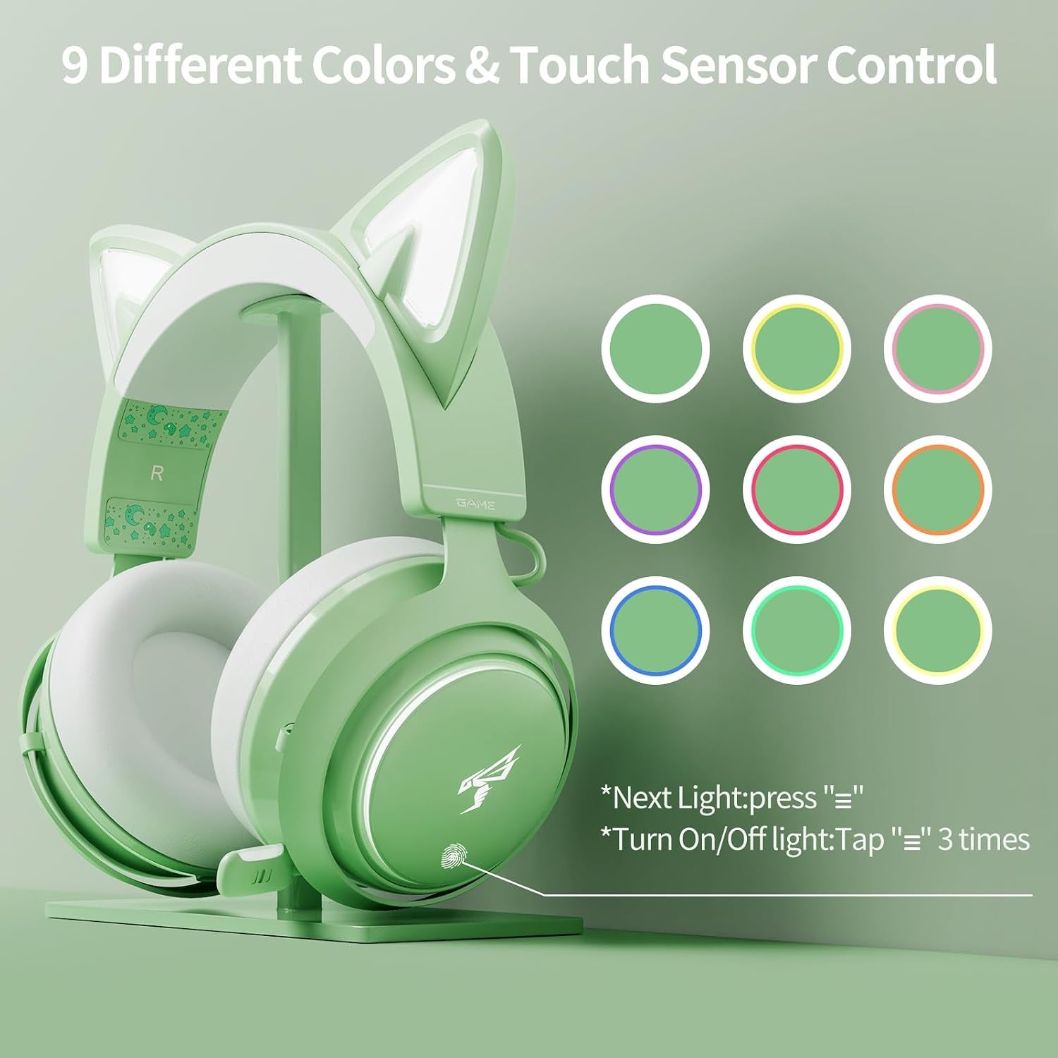 Cat Ear Headphones, Gaming Headset (Wireless, Green)