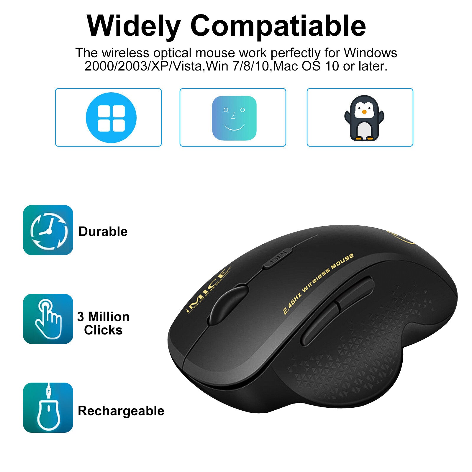 2.4Ghz Wireless Optical Mice PC Gaming Mouse 6 Buttons & USB Receiver for Laptop