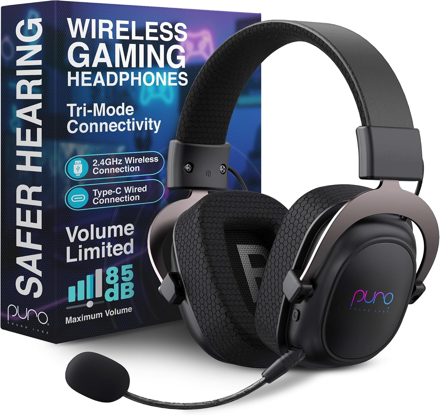 Purogamer Kids Gaming Headset with Mic, Wireless 85Db Volume Limiting