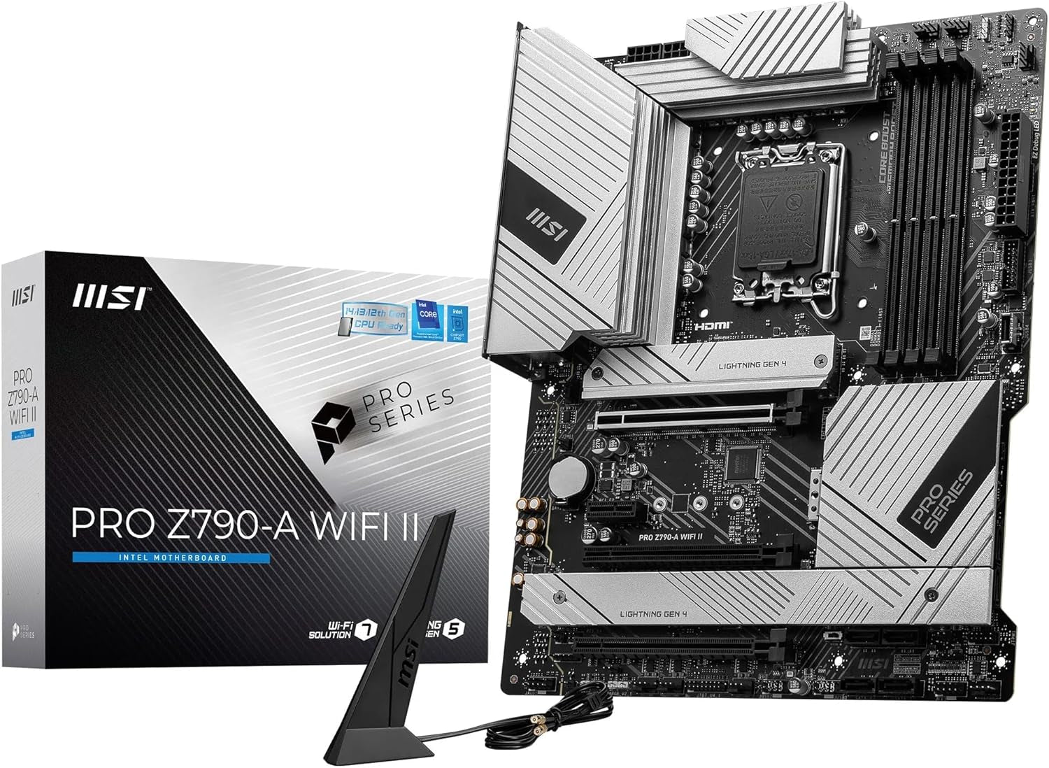 MSI PRO Z790-A Wifi II Motherboard, ATX - Supports Intel Core 14Th, 13Th & 12Th Gen Processors, LGA 1700-80A SPS VRM, DDR5 Memory Boost 7800+Mt/S/Oc, Pcie 5.0 X16, 4 X M.2 Gen4, Wi-Fi 6E, 2.5G LAN
