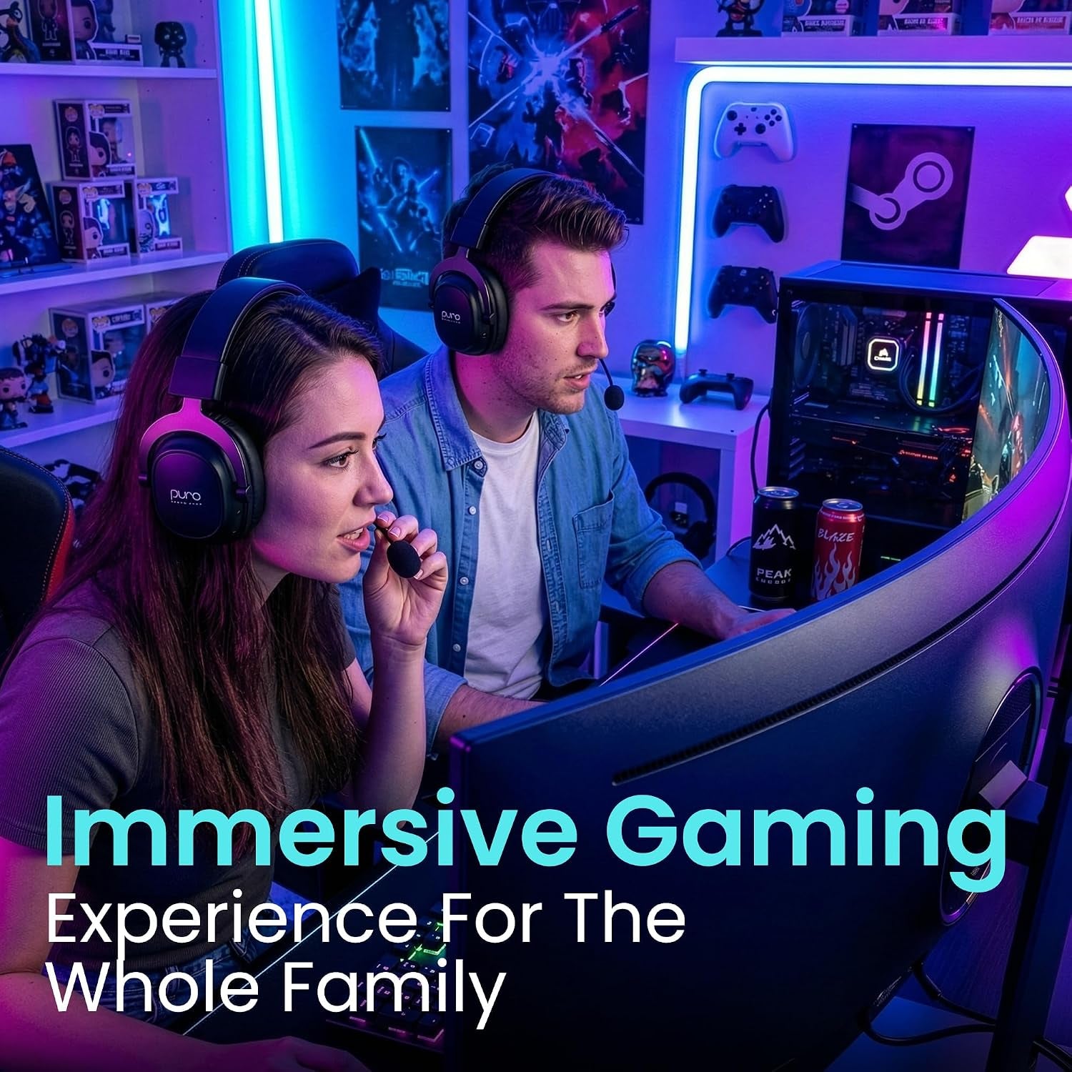 Purogamer Kids Gaming Headset with Mic, Wireless 85Db Volume Limiting