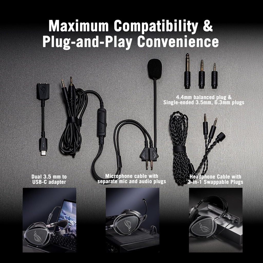ROG Kithara Wired Gaming Headset (Open-Back, 100Mm HIFIMAN Planar Magnetic Driver, Balanced Cable with Swappable 4.4/3.5/6.3 Plugs, Full-Band MEMS Boom Mic, for PC, Switch, PS5, Mobile)- Black