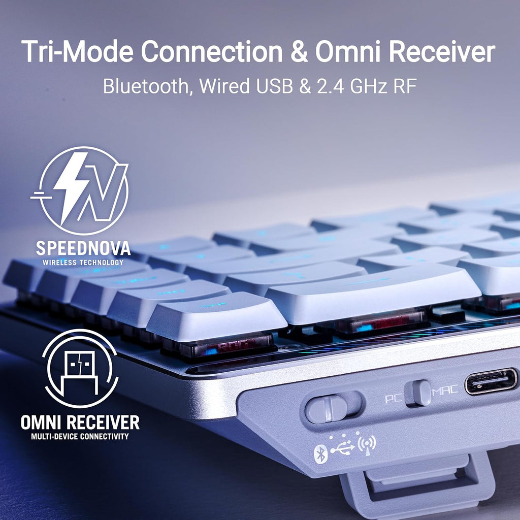 ROG Falchion RX Low Profile 65% Wireless Gaming Keyboard with ROG RX Blue Low-Profile Switches, Tri-Mode Connection, Protective Cover, Silicone Dampening Foam, Touch Panel, and Macos Support.