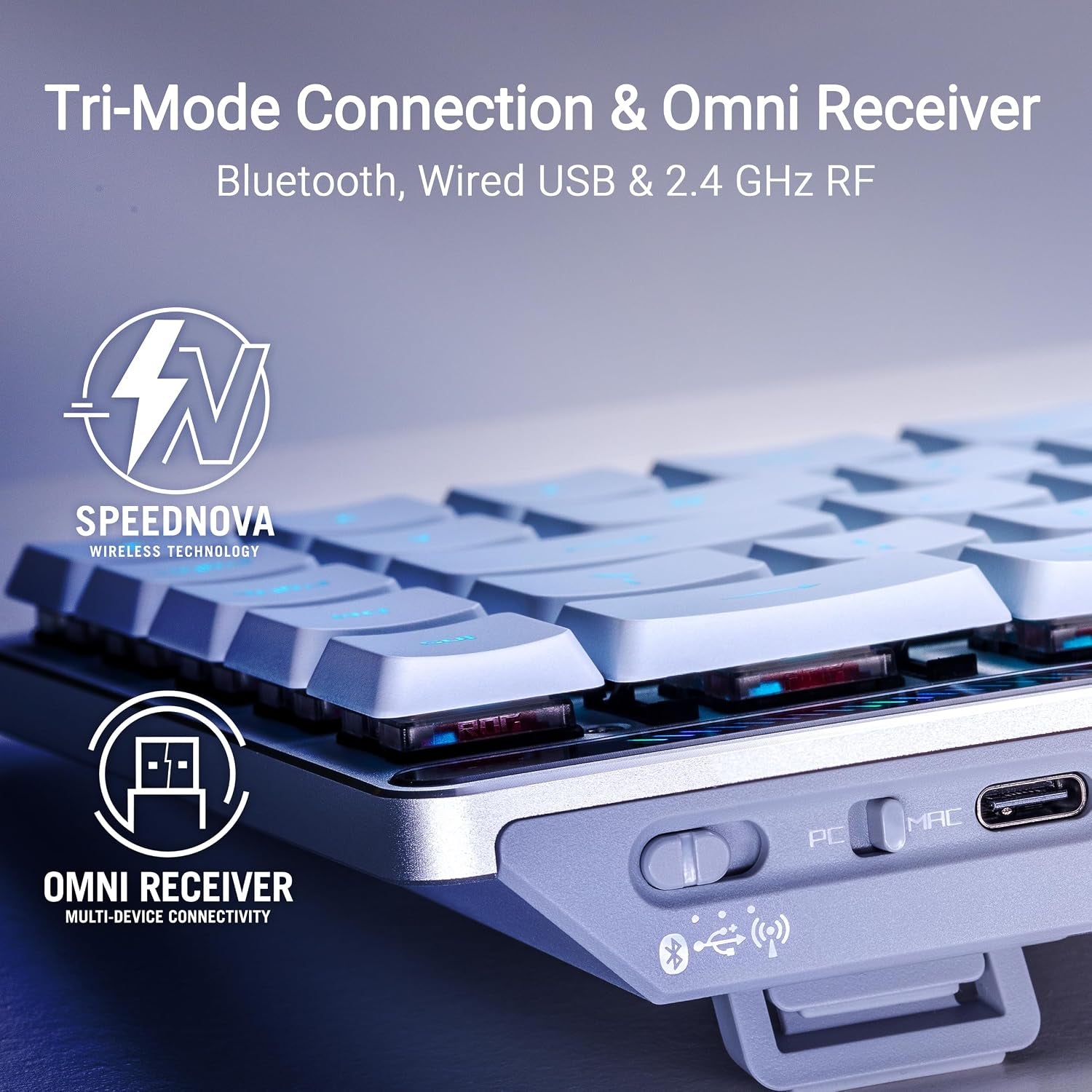 ROG Falchion RX Low Profile 65% Wireless Gaming Keyboard with ROG RX Blue Low-Profile Switches, Tri-Mode Connection, Protective Cover, Silicone Dampening Foam, Touch Panel, and Macos Support.