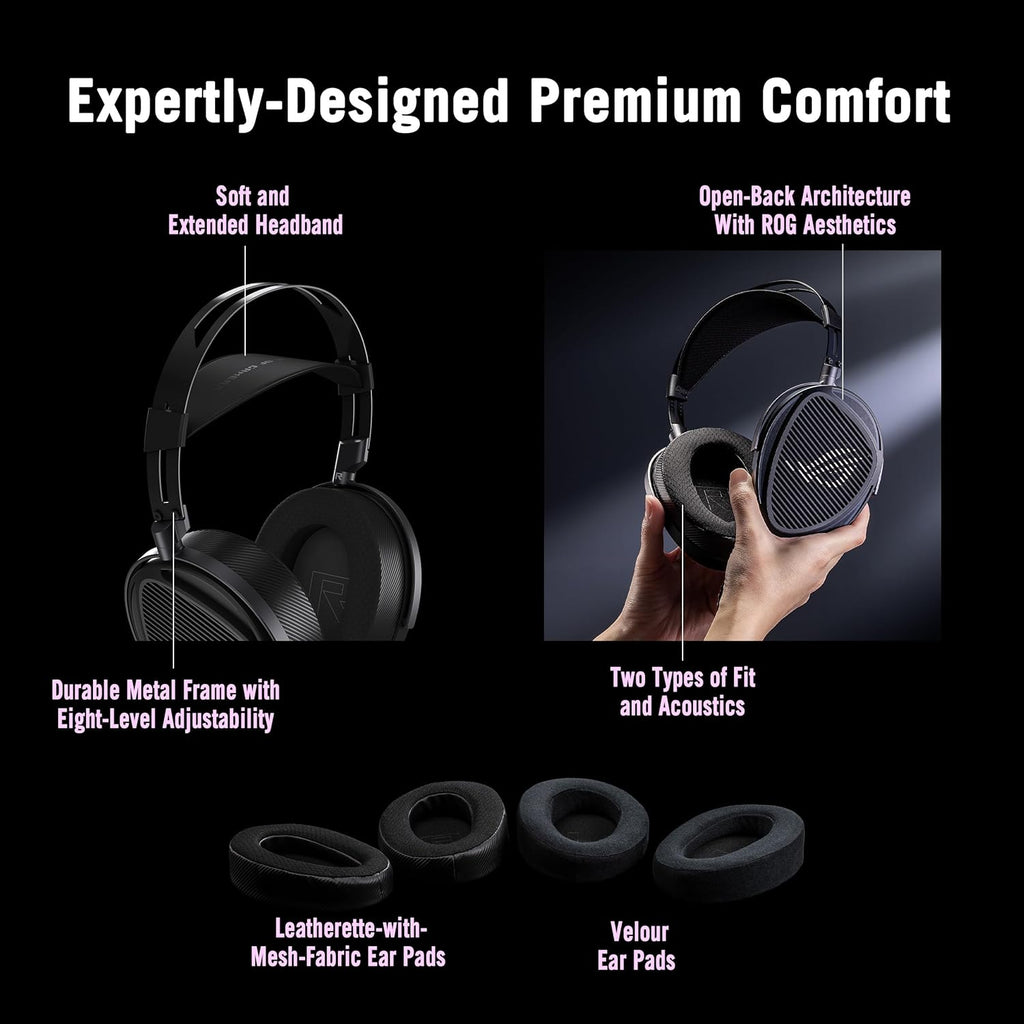 ROG Kithara Wired Gaming Headset (Open-Back, 100Mm HIFIMAN Planar Magnetic Driver, Balanced Cable with Swappable 4.4/3.5/6.3 Plugs, Full-Band MEMS Boom Mic, for PC, Switch, PS5, Mobile)- Black