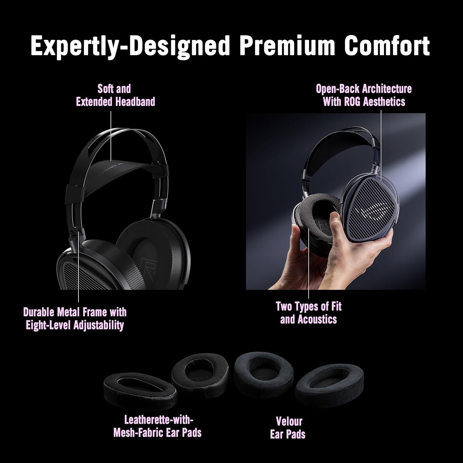 ROG Kithara Wired Gaming Headset (Open-Back, 100Mm HIFIMAN Planar Magnetic Driver, Balanced Cable with Swappable 4.4/3.5/6.3 Plugs, Full-Band MEMS Boom Mic, for PC, Switch, PS5, Mobile)- Black