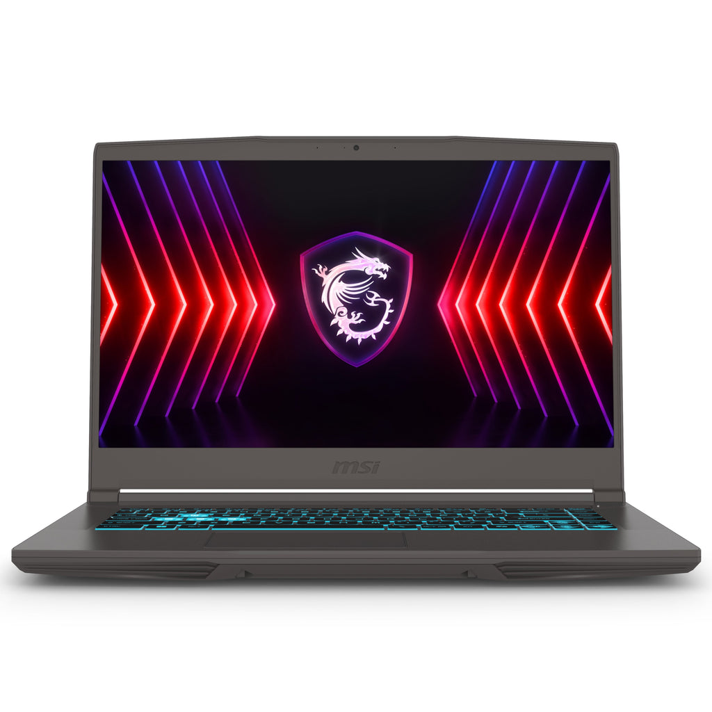 MSI Thin 15.6" FHD 144Hz Gaming Laptop – Front View – Gray (2025)