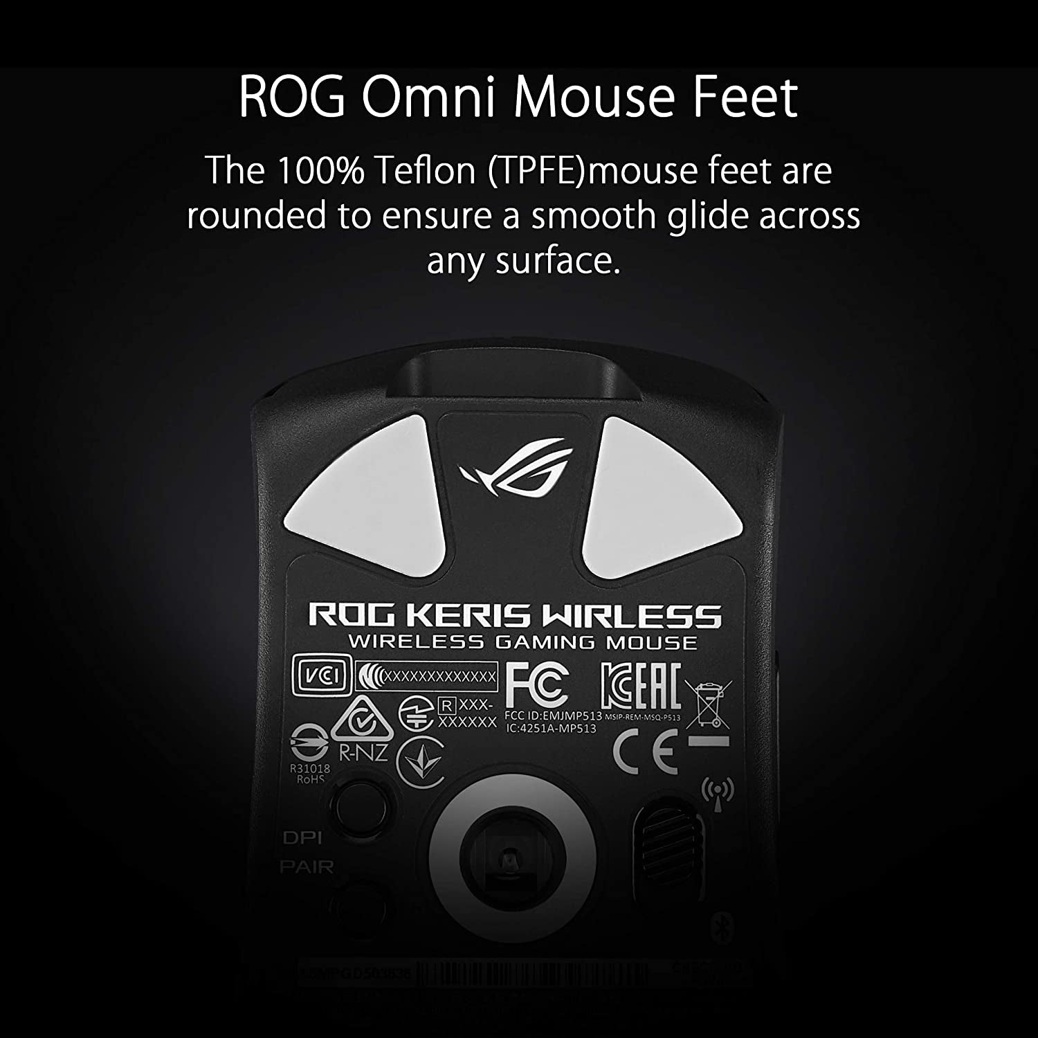 ROG Keris Wireless Gaming Mouse - Lightweight, 2.4Ghz, Bluetooth, ROG Push-Fit Switch Sockets, PBT L/R Buttons, ROG Omni Mouse Feet, ROG Paracord, Aura Sync RGB Lighting