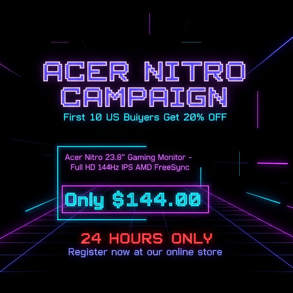Acer Nitro 23.8" Gaming Monitor — Full HD 144Hz, IPS, AMD FreeSync, 1ms