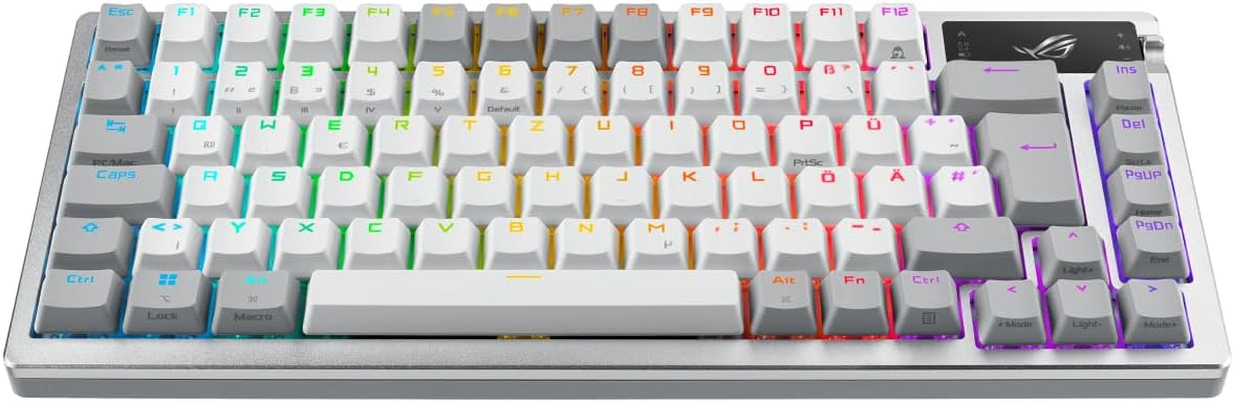 ROG Azoth White RGB Gaming Keyboard (QWERTZ Layout, 75% Keyboard Form Factor, Mechanical ROG NX Switches, OLED Display, Wireless with Bluetooth, 2.4Ghz RF, USB, Windows and Macos Mode, White)