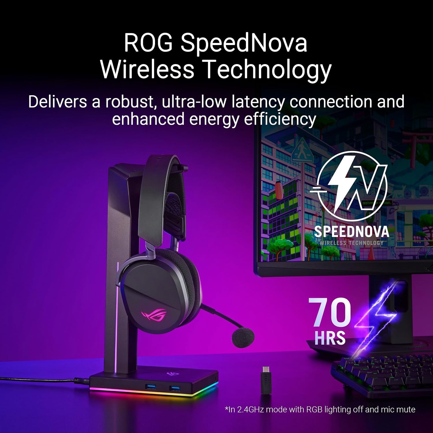 ROG Pelta Wireless Gaming Headset (BT, ROG Speednova 2.4Ghz, USB-C, Lightweight 309G, 50Mm ROG Titanium-Plated Drivers, 10Mm Super-Wideband Mic, RGB, 70HR Battery, for PC, Switch, PS5)- Black
