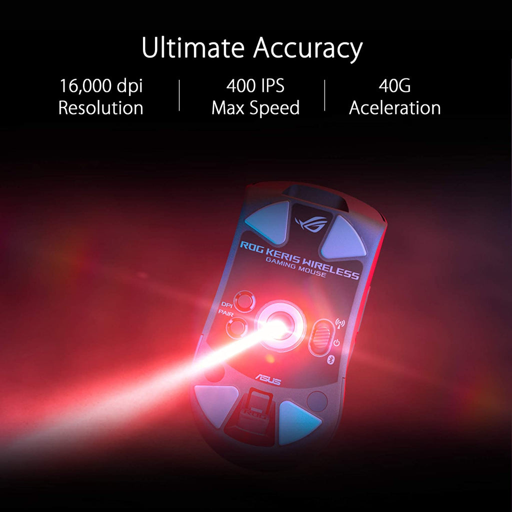 ROG Keris Wireless Gaming Mouse - Lightweight, 2.4Ghz, Bluetooth, ROG Push-Fit Switch Sockets, PBT L/R Buttons, ROG Omni Mouse Feet, ROG Paracord, Aura Sync RGB Lighting