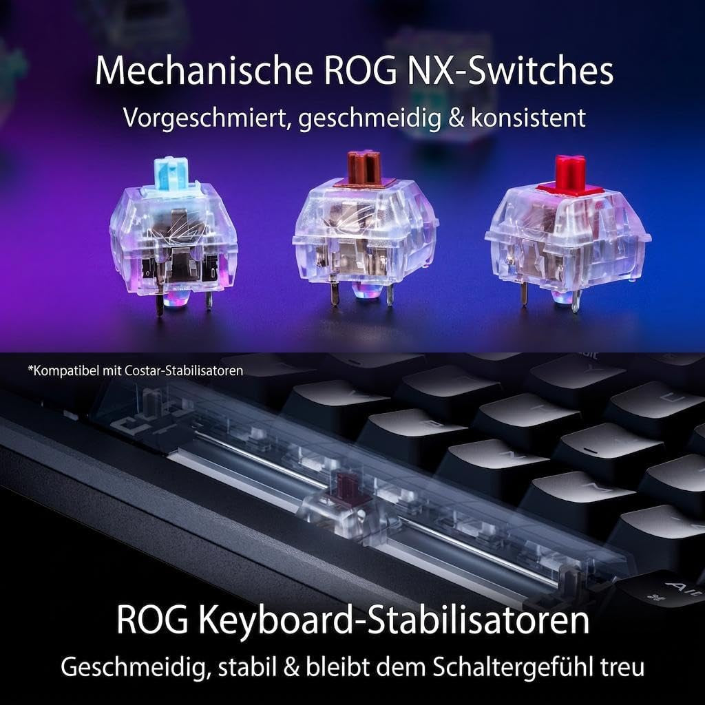 ROG Azoth Wireless Mechanical Gaming Keyboard (75% Form Factor, ROG NX Switches, PBT Doubleshot Keycaps, OLED Display, Bluetooth, 2.4Ghz RF Wireless, USB, DE QWERTZ Layout) Black