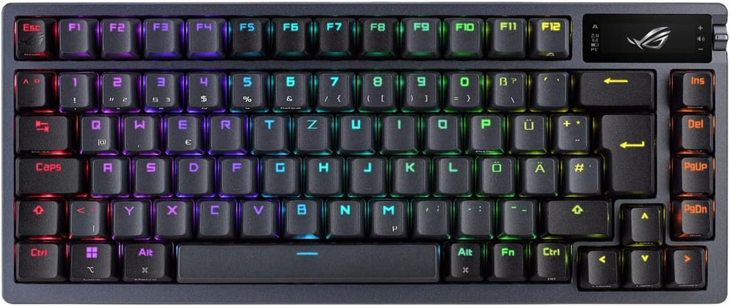 ROG Azoth Wireless Mechanical Gaming Keyboard (75% Form Factor, ROG NX Switches, PBT Doubleshot Keycaps, OLED Display, Bluetooth, 2.4Ghz RF Wireless, USB, DE QWERTZ Layout) Black