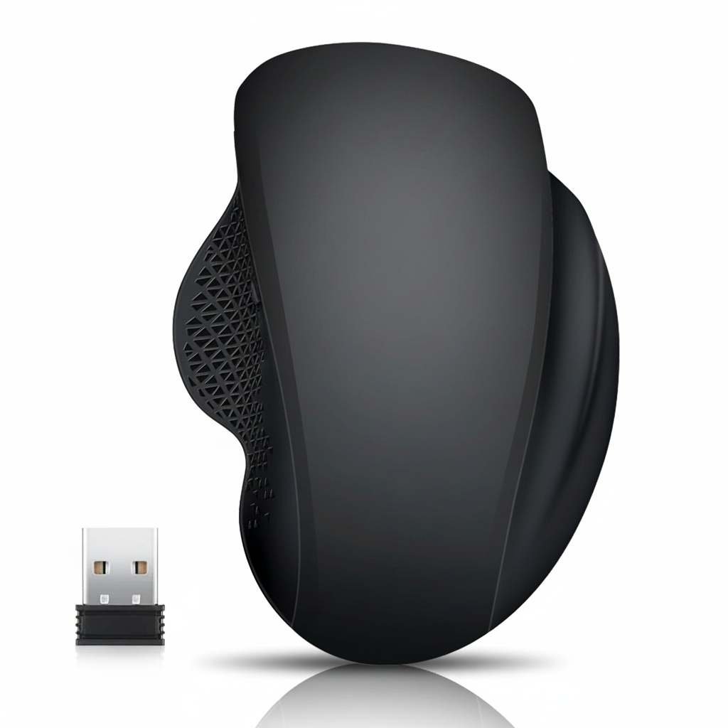 Wireless gaming mouse with USB receiver on white background